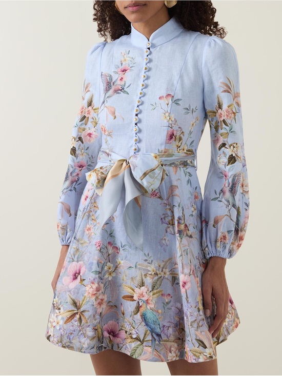 Zimmermann Dresses & Skirts - Zimmermann Powder Blue Floral & Bird Tie-Waist Mini Dress